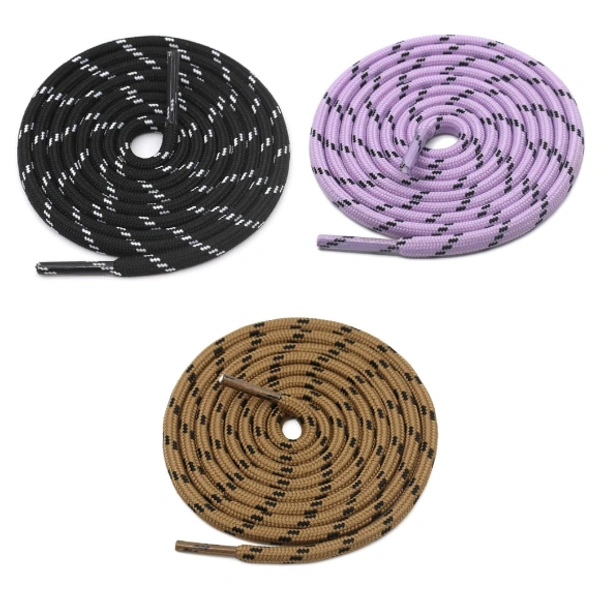 GRAH SANGRAH® 3 Pair (1 Pair Per Single Color) Shoelaces for Hiking Shoes, Walking Sneakers, Climbing, Work Boot, Running, Casual, Sport Shoes (SL-209-218-228) - 120 cm, Black White-Purple Black-Brown Black